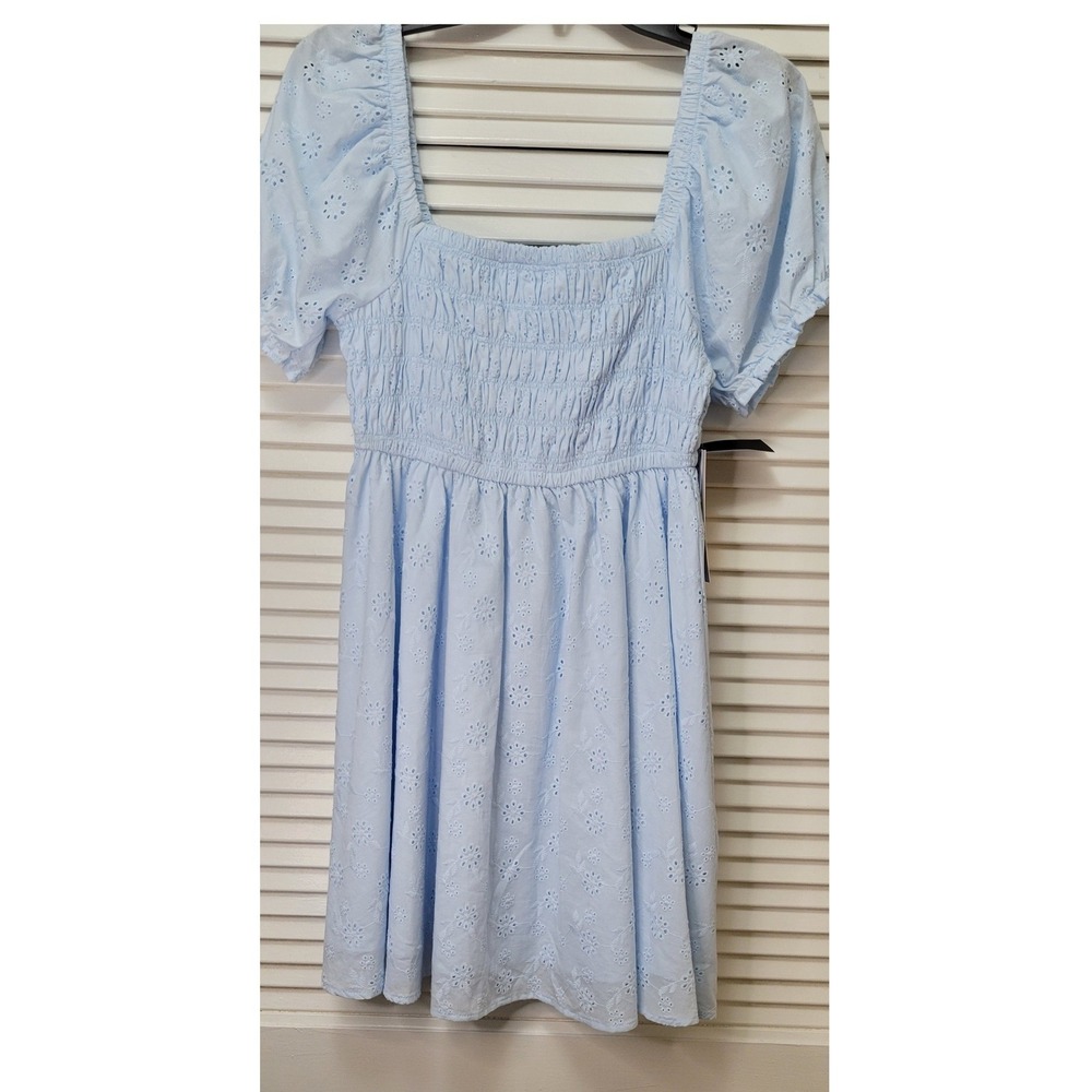 Smocked Eyelet Mini Dress Ice Melt Blue Smocked Medium Celebrity Pink Womens